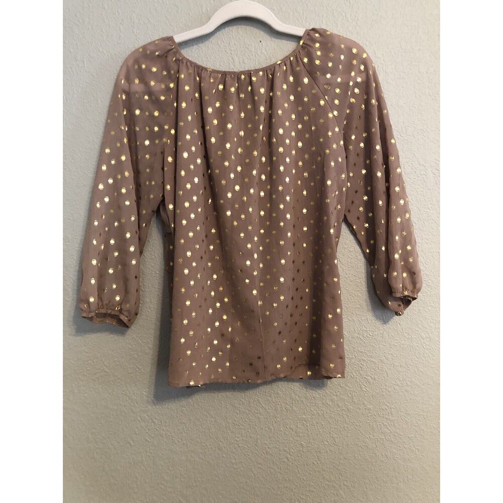 Elementz Womens Top Small Blouse 3/4 Sleeve Sheer Beige Polka Dots Lagenlook - Picture 9 of 9